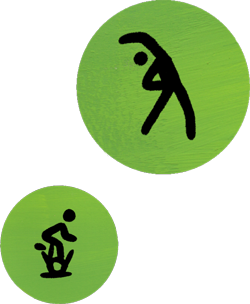 Dos iconos de Apple Fitness representando la acción de estirar y montar en bici.