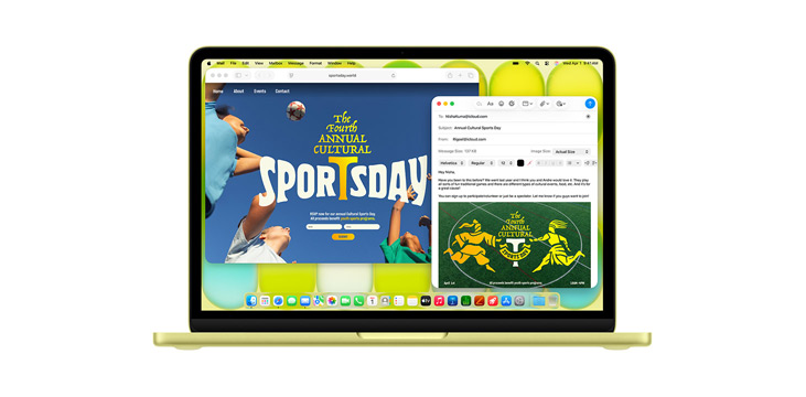 Demonstrasjon av apper som Microsoft PowerPoint, Meldinger og Pages på en 14-tommers MacBook Pro.