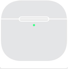 AirPods 4 uzlādes kārbiņas ilustrācija, kurā attēlots, ka priekšpuses platums ir 50,1 mm.