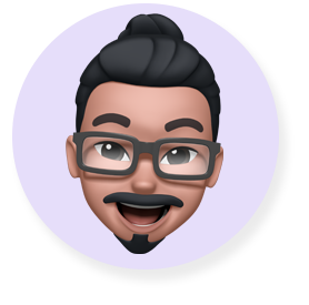 Hymyilevä memoji - mies, jolla on parta ja silmälasit