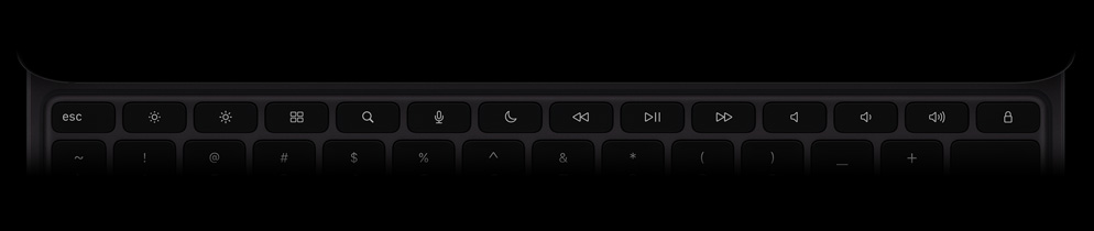 Magic Keyboard von oben, Querformat, Farbe Schwarz, Reihe mit 14 Funktionstasten