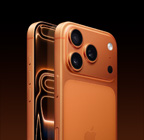 iPhone 17 Pro, culoare Portocaliu cosmic, spate în unghi, sistem de camere Pro Fusion în partea de sus a platoului, buton Comenzi cameră, exterior față cu ecran de la o margine la alta, butoane Acțiune și volum
