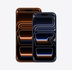 iPhone 17 Pro Max, vedere frontală, culoare Portocaliu cosmic, iPhone 17 Pro, vedere frontală, culoare Albastru profund