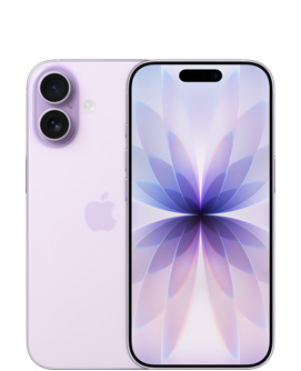 iPhone 17, vedere spate, culoare Lavandă, sistem de camere Dual Fusion în partea stângă sus, logo Apple centrat, vedere față, culoare Lavandă, Dynamic Island centrat în partea de sus