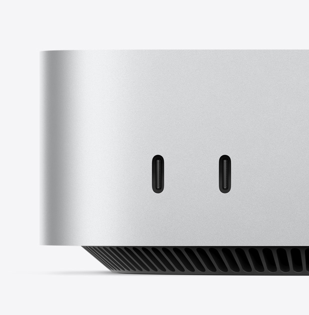 Порти USB-C на передній панелі Mac mini великим планом