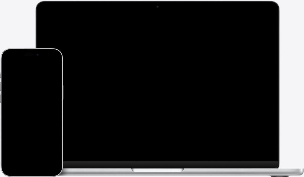 iPhone 16 Plus with text highlighted in the Notes app, 13-inch MacBook Air with a Keynote slide open, text from Notes app is visible on the slide