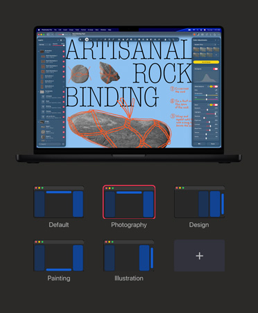 16 inç MacBook Pro ekranı, taş bağlama zanaatıyla ilgili bir görsel, renk ayarı ve beyaz dengesi araçları
