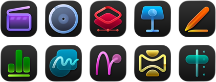 Apple Creator Studio uygulamaları, Final Cut Pro, Logic Pro, Pixelmator Pro, Keynote, Pages, Numbers, Freeform, Motion, Compressor, MainStage